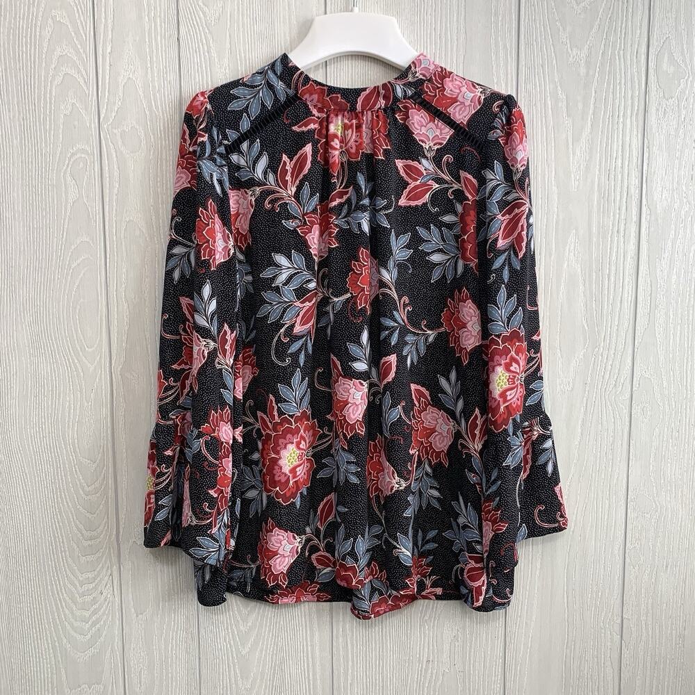 Loft Floral 3/4 Bell Sleeve Black Red Top Medium NWT
